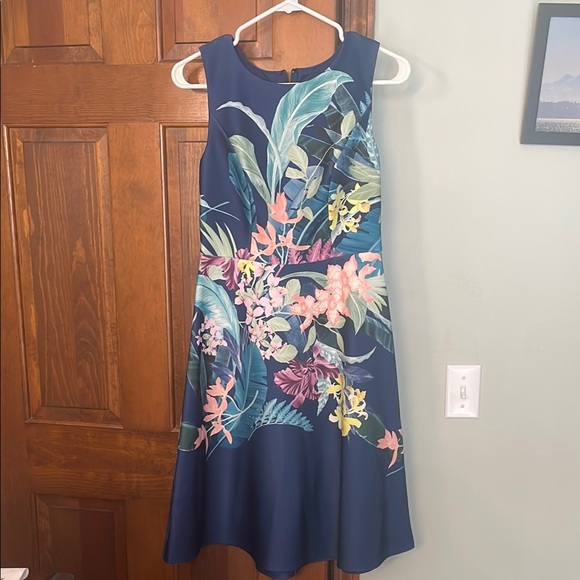 Adrianna Papell Dresses & Skirts - Adrianna Papell Blue A-Line Midi Dress Crew Neck Sleeveless